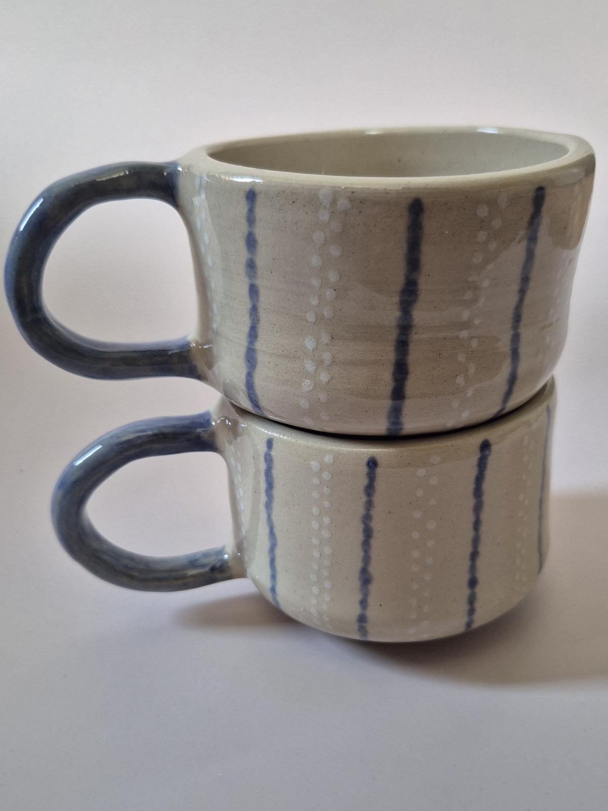Handmade Decorative Ceramic Mug – Blue Stripe Stoneware Cup – Twisted Handle Option