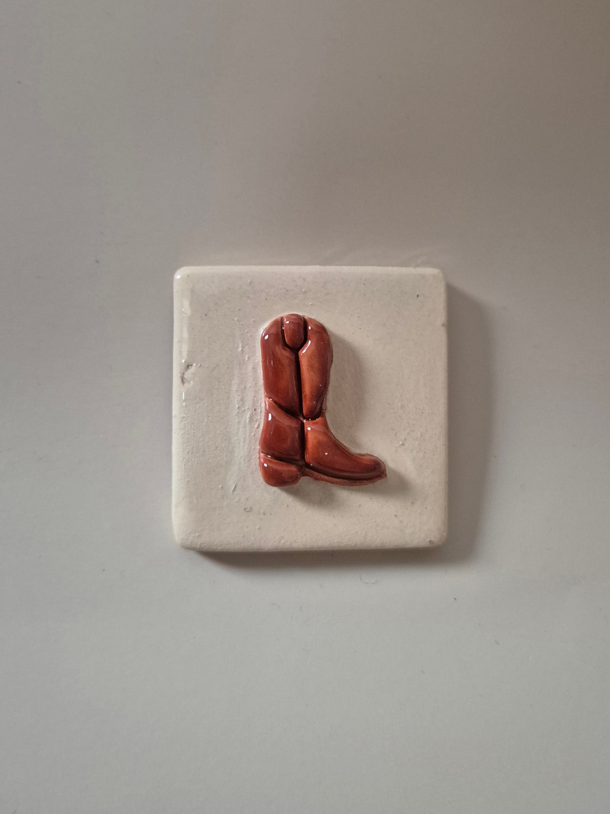 Handmade Ceramic Fridge Magnet / Mini Tile 5x5 cm – Cowboy Boot – Small Ceramic Wall Art – Unique Gift