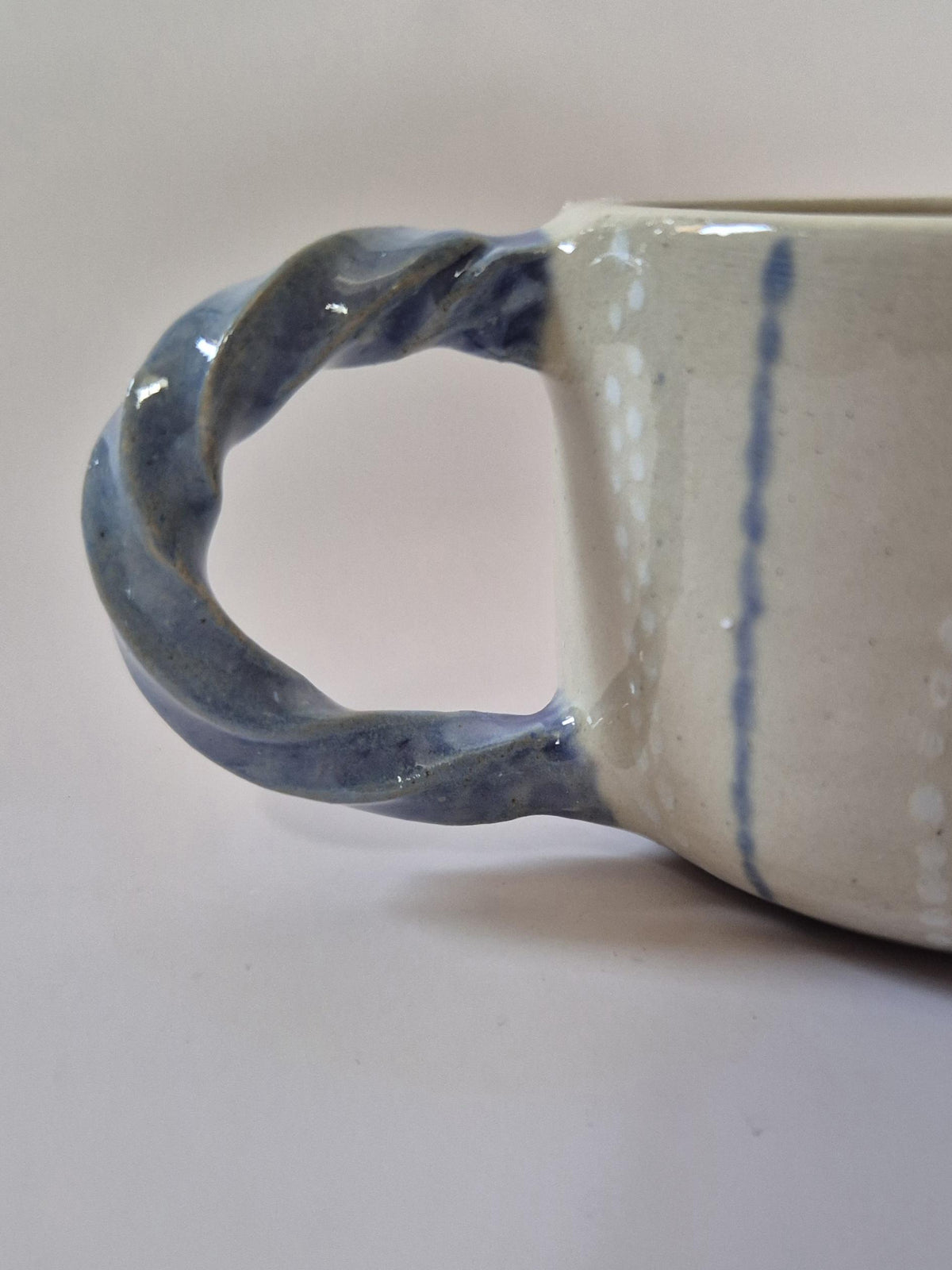 Handmade Decorative Ceramic Mug – Blue Stripe Stoneware Cup – Twisted Handle Option