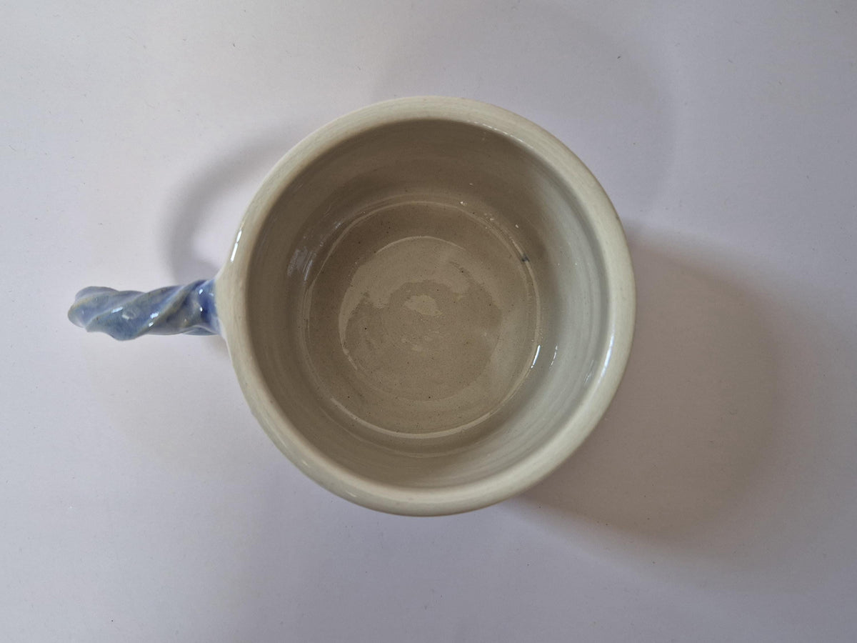 Handmade Decorative Ceramic Mug – Blue Stripe Stoneware Cup – Twisted Handle Option