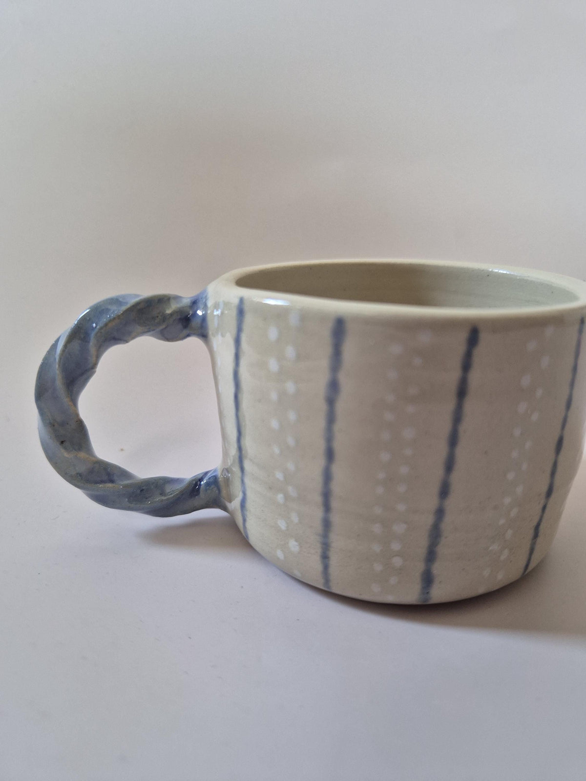 Handmade Decorative Ceramic Mug – Blue Stripe Stoneware Cup – Twisted Handle Option