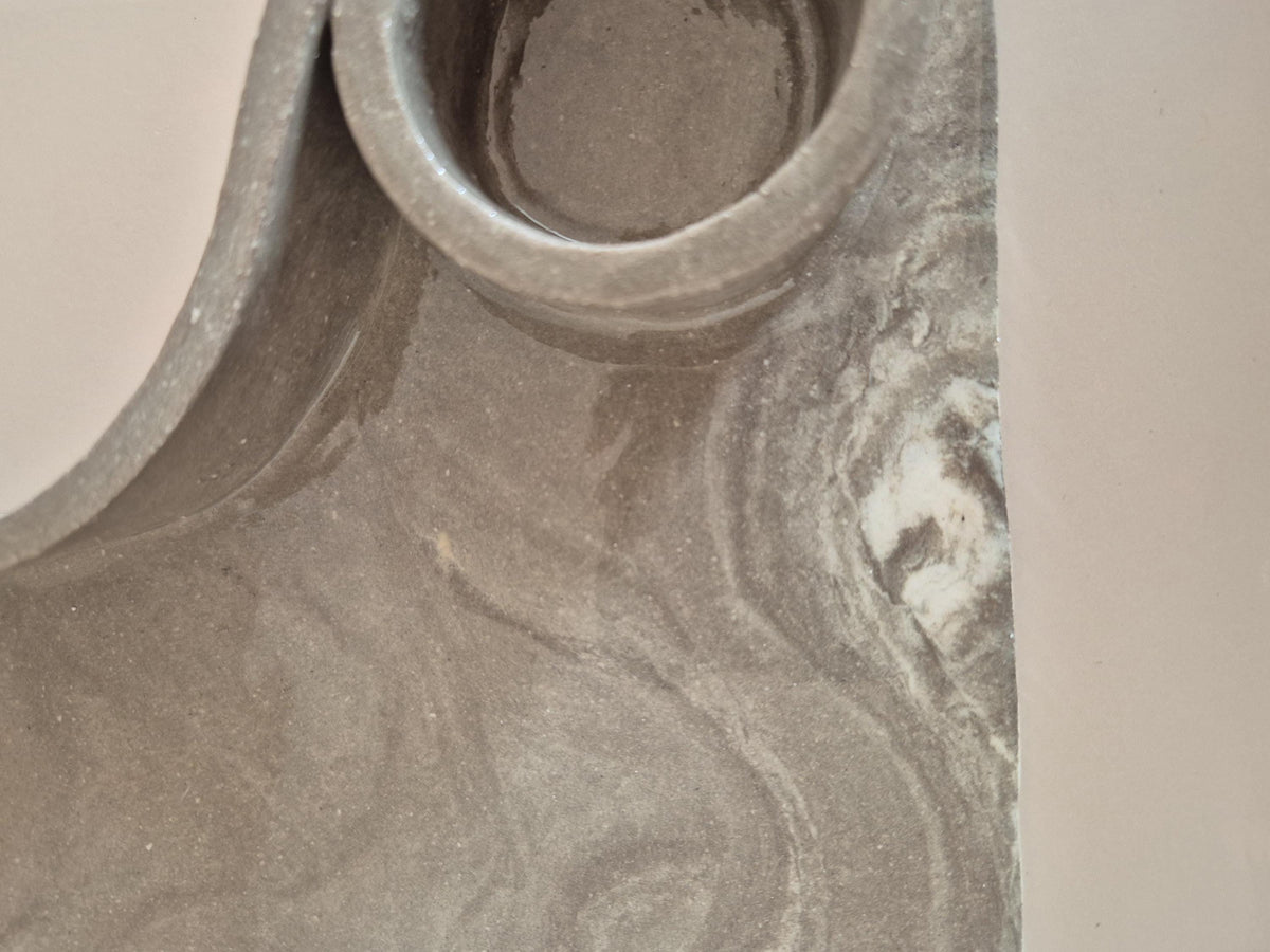 Handmade Marbled Stoneware Charcuterie Board with Dip Bowl | Luxury Ceramic Serving Platter | Unique Tapas Board