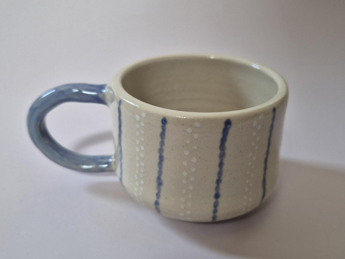 Handmade Decorative Ceramic Mug – Blue Stripe Stoneware Cup – Twisted Handle Option