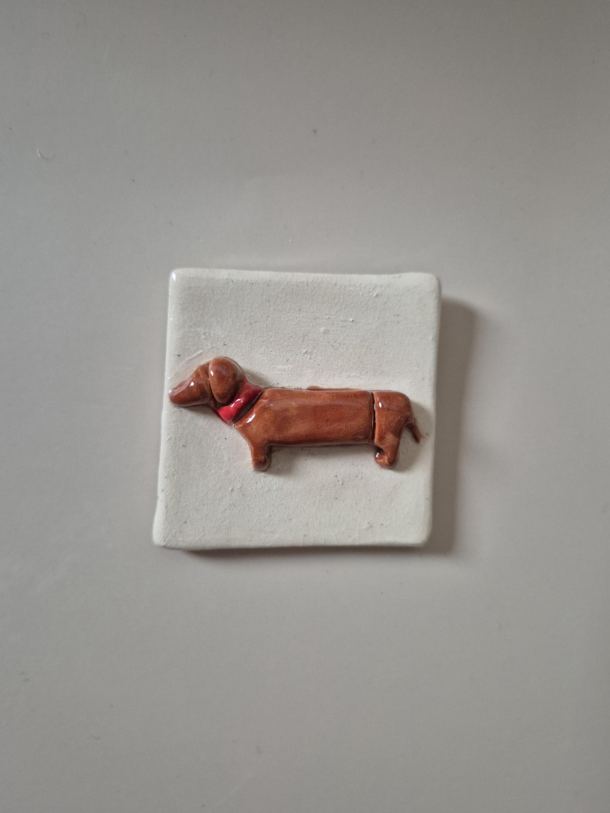Handmade Ceramic Fridge Magnet / Mini Tile 5x5 cm – Cowboy Boot, Dachshund, Smiley or Heart – Small Ceramic Wall Art – Unique Gift