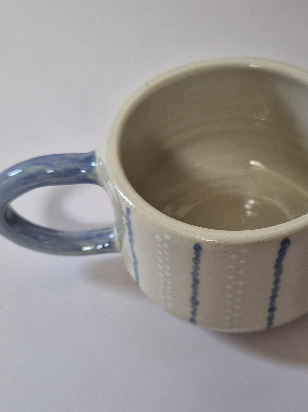 Handmade Decorative Ceramic Mug – Blue Stripe Stoneware Cup – Twisted Handle Option