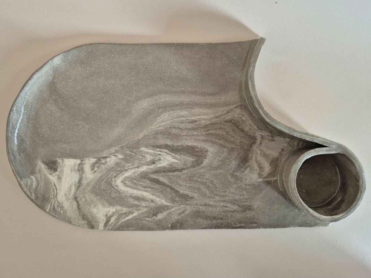 Handmade Marbled Stoneware Charcuterie Board with Dip Bowl | Luxury Ceramic Serving Platter | Unique Tapas Board