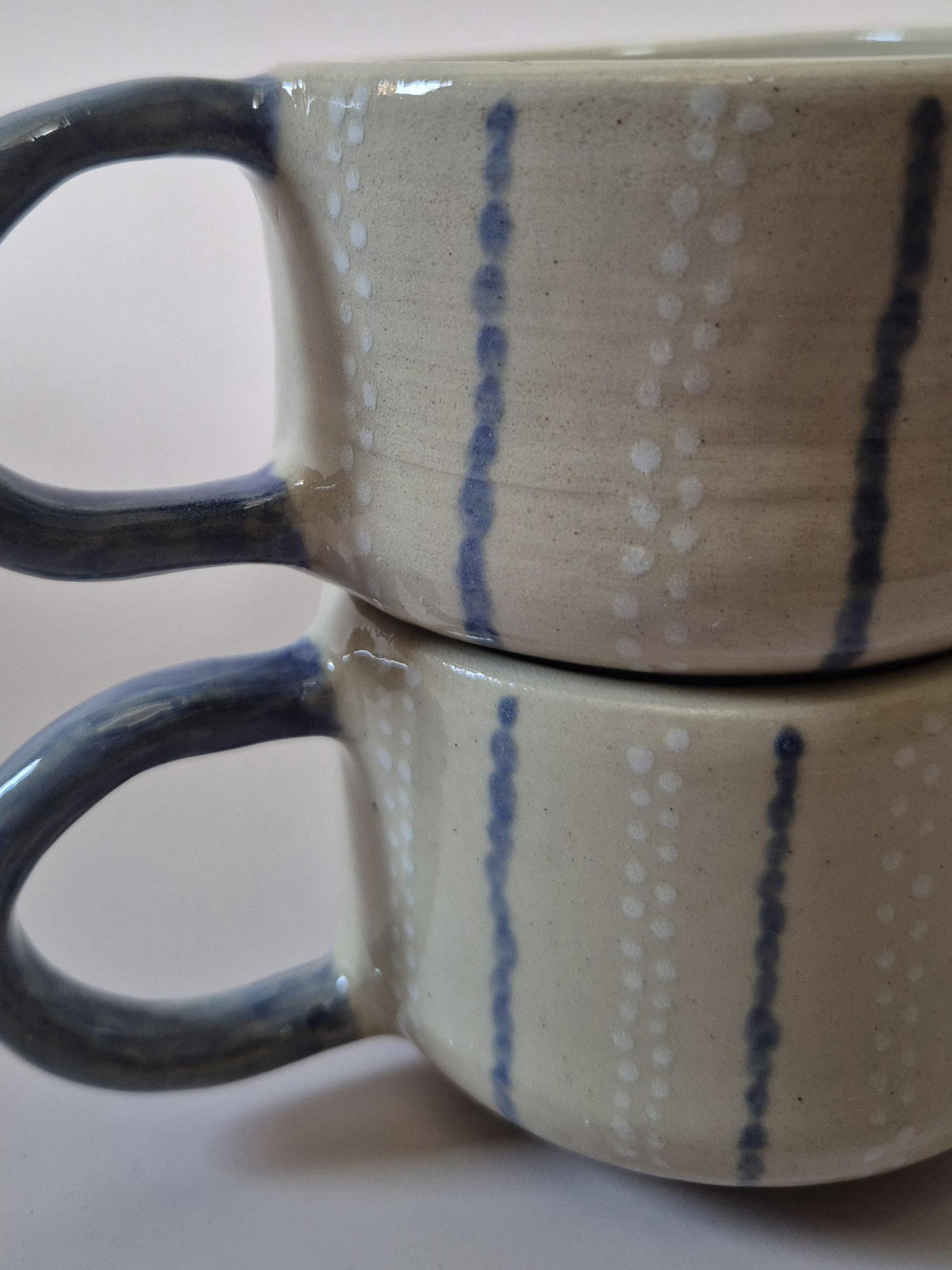 Handmade Decorative Ceramic Mug – Blue Stripe Stoneware Cup – Twisted Handle Option