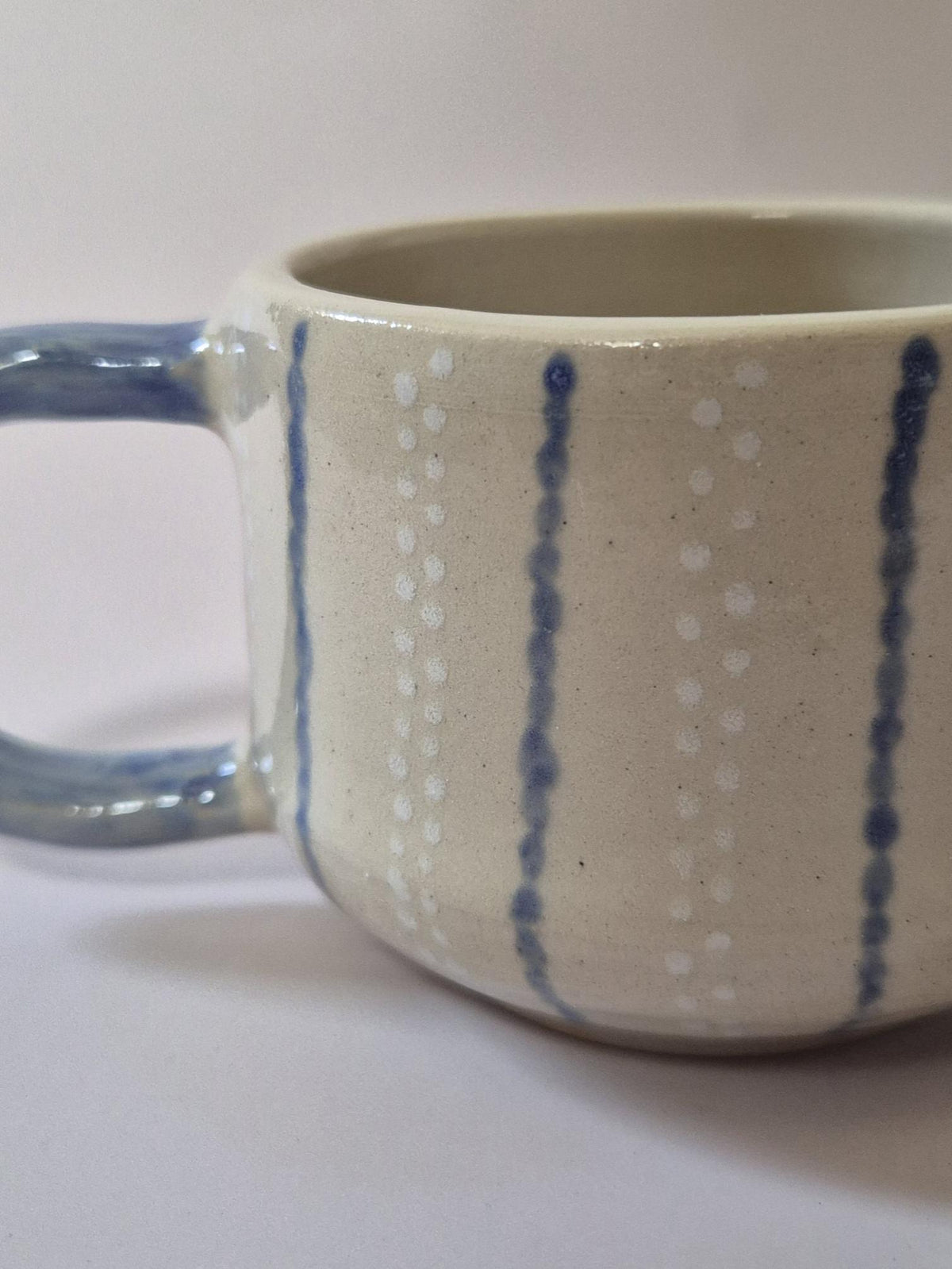 Handmade Decorative Ceramic Mug – Blue Stripe Stoneware Cup – Twisted Handle Option